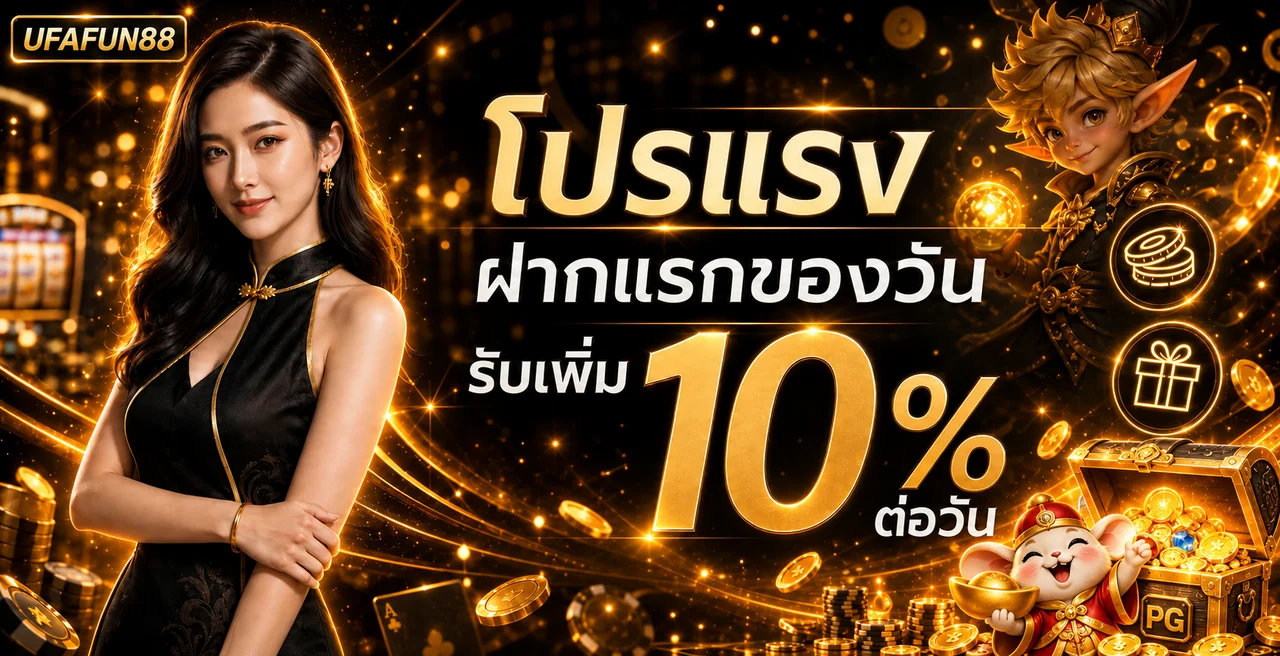 โปรโมชั่น UFAFUN88 โทนดำทองพร้อมตัวละครแฟนตาซี
